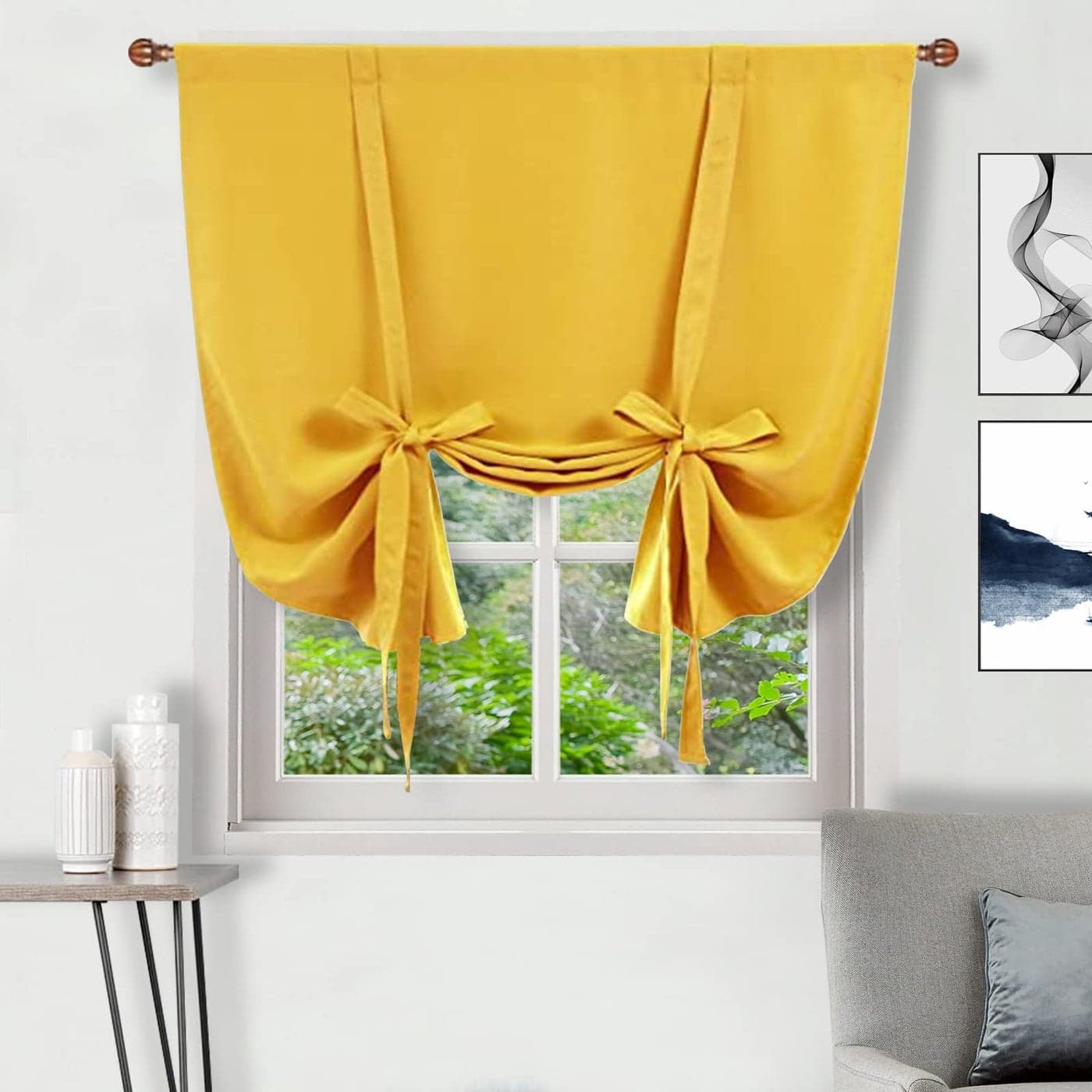 DWCN Tie Up CurtainThermal Insulated Room Darkening Blackout Curtains for Livingroom Bedroom and Dining Room Yellow W42 X L63 Inches 1 Rod Pocket Panel