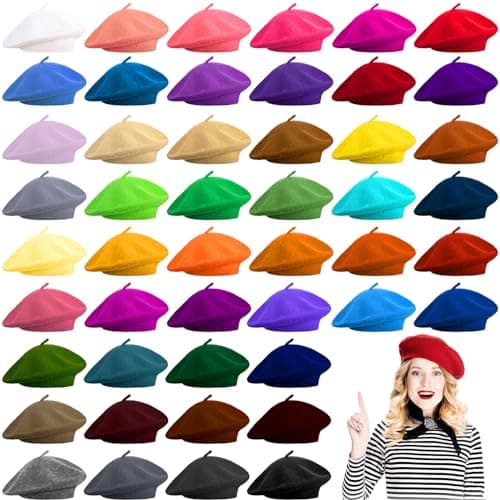 Shinymoon Beret Hat, 48 Pieces Women Wool French Beret Artist Cap, Solid Color Winter Lady Hats for Women Adults, Christmas Birthday New Year Winter Supplies