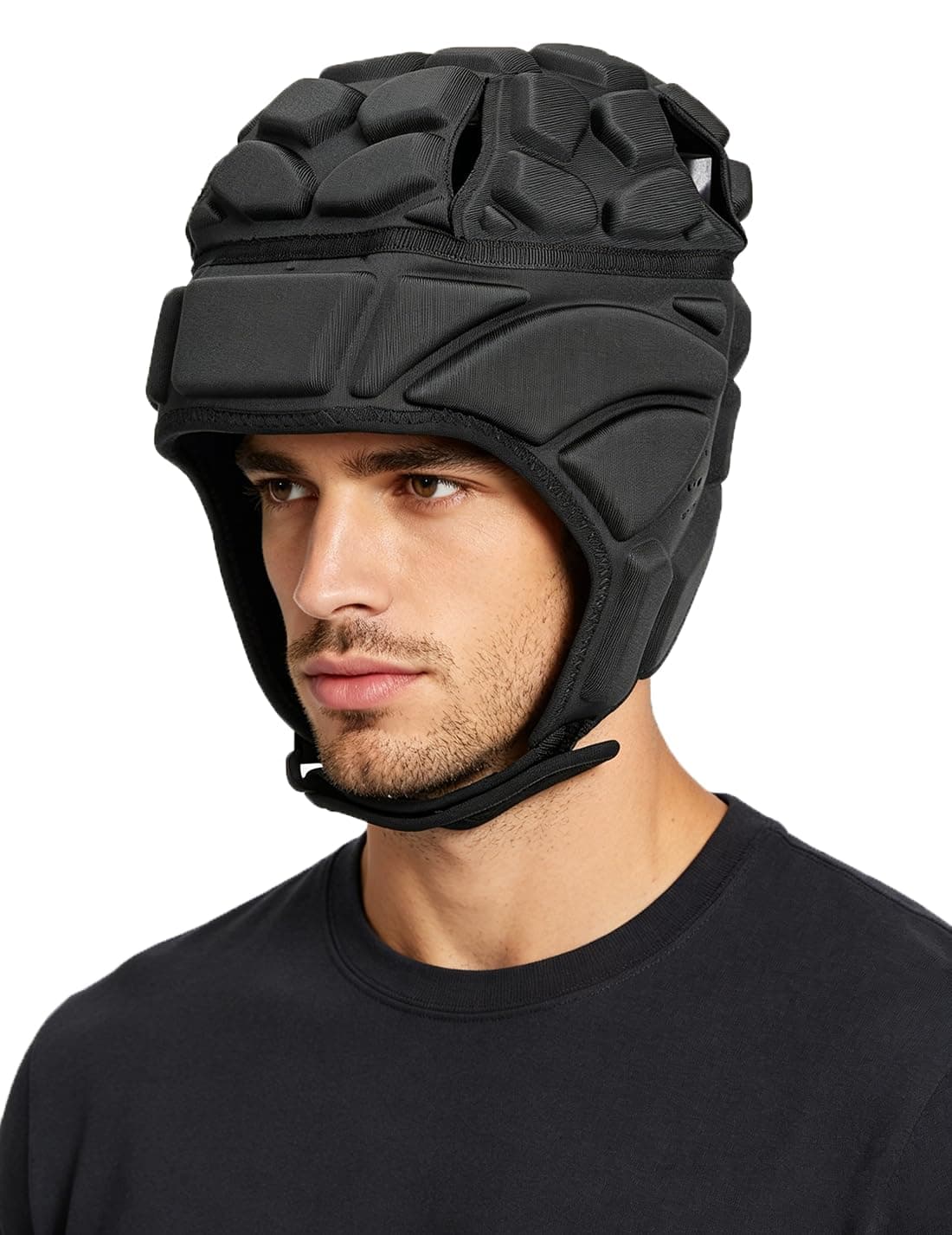 Rugby Helmet Soft Padded Football Headguard British Anti-Collision Scrum Cap with Adjustable Chin Strap Flag Football Soccer Hockey Head Protector Headgear for Adult Youth