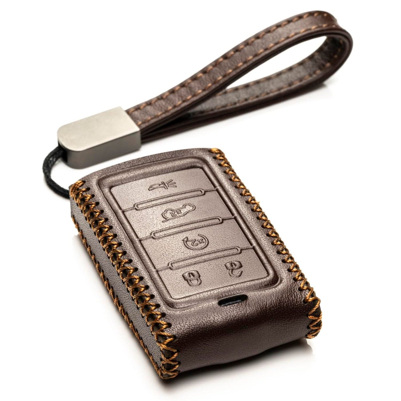 Vitodeco Genuine Leather Smart Key Fob Case Compatible with Jeep Wagoneer Jeep Grand Cherokee 20222025 New 5Button Brown
