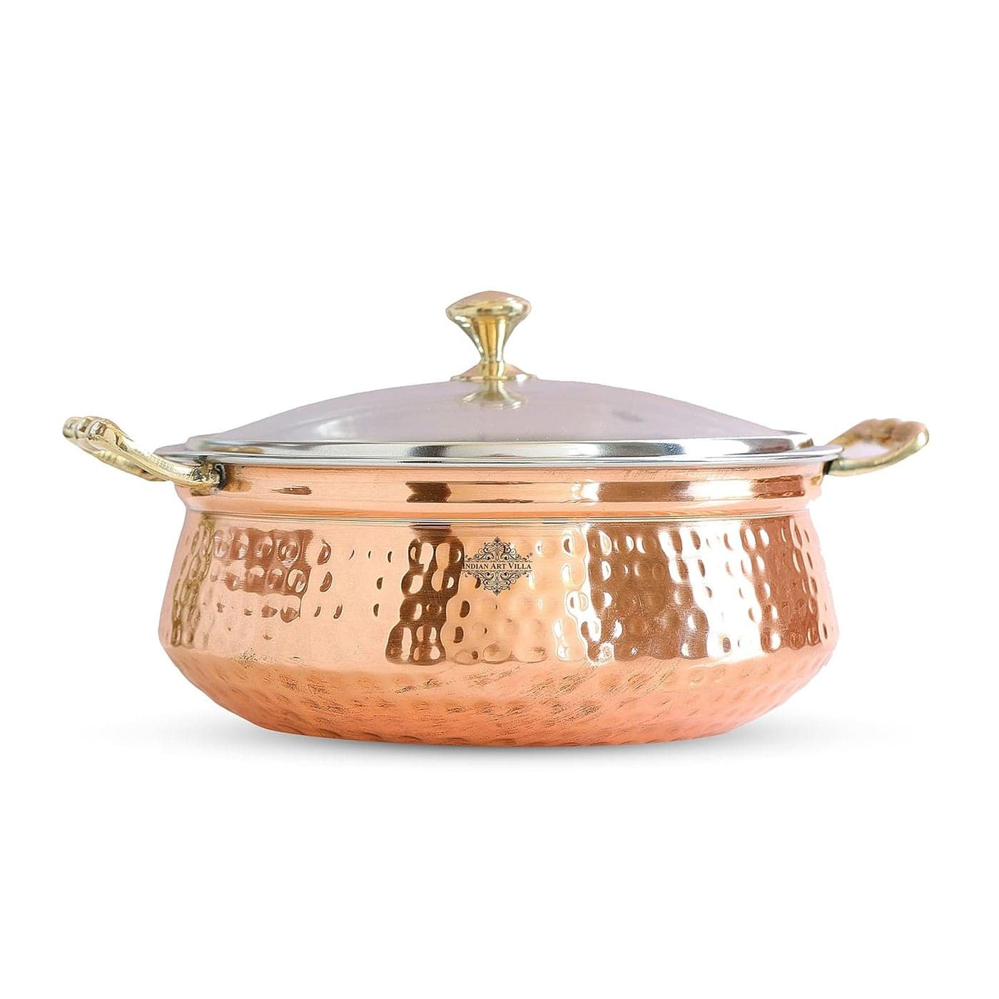 INDIAN ART VILLA Steel Copper Tuffen Serving Casserole Hammered Design 400 ml Volume Enhance Your Dining Experience