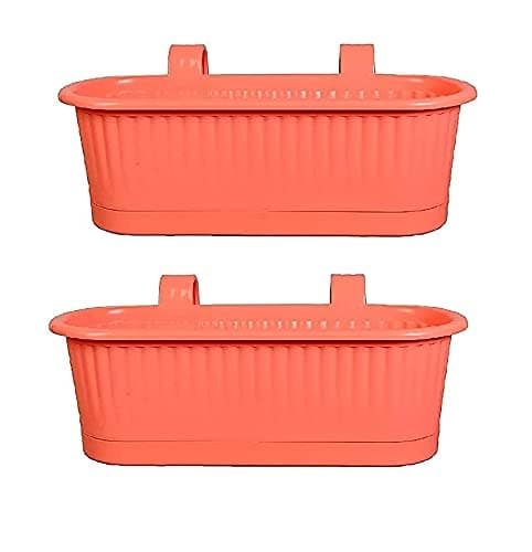 Ubals Double Hook Flower Pots, Garden Planters Railing Pots Virgin Plastic Hanging Planters (Orange, Double Hook 2 pc)