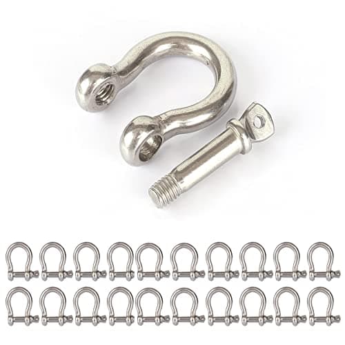 20pcs 1/4 Inch Screw Pin Anchor Shackle, M6 6mm Stainless Steel Heavy Duty Bow Shape Load Clamp for Chains Wirerope Lifting Paracord Outdoor Camping Survival Rope Bracelets