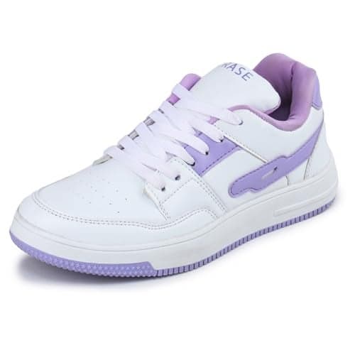 TRASE Casual Sneaker Shoes for Women | Soft Cushioned Insole | Sneakers for Woman | Lightweight | Comfortable | Stylish, Trendy Girls and Women Sneakers with Laces (White-Purple, 5 UK)