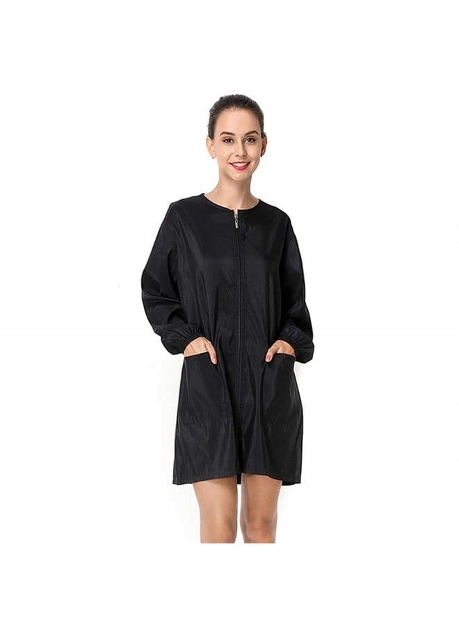 Chameleon Fabric Salon Smock Professional Hair Stylist Jacket Waterproof Haircut Cape Barber Apron (Black, XL)