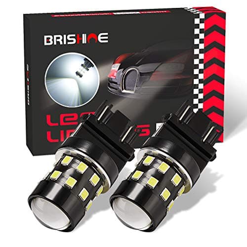 BRISHINE Super Bright 3157 3156 3056 3057 4157 3047 4057 3457 T25 LED Bulbs 6000K Xenon White 24-SMD LED Chipsets with Projector for Backup Reverse Lights, Brake Tail Lights, Running Lights(Pack of 2)