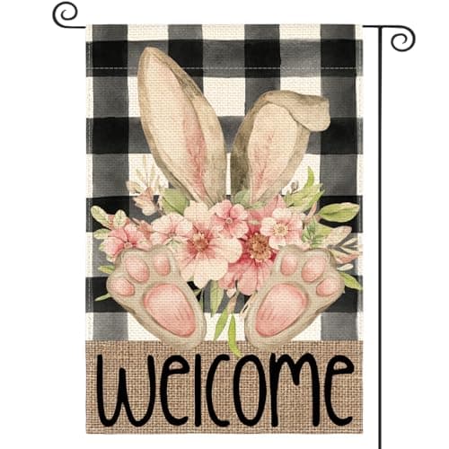 AVOIN colorlife Easter Garden Flag 12x18 Inch Double Sided Outside Rabbit Ears Spring Welcome Yard Outdoor Decoration