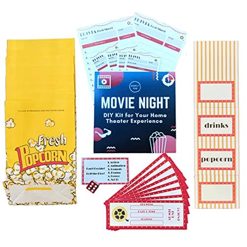 Deluxe Movie Night Dcor DIY Kit Concession Stand Decorations Movie Tickets Popcorn Bags Trivia Cards and More 28 piece