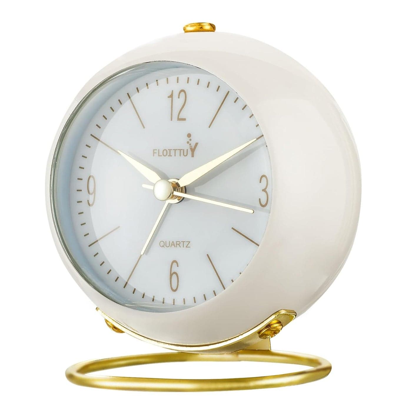 kadio Metal Silent Table Analog Alarm Clock No Ticking Lighted On Demand and Battery Operated Beep Sounds Small Desk ClockWhite 85 Centimeters 85 CM