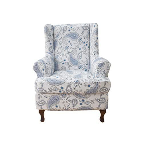 HAOYONG Wing Chair Slipcovers Printed Wingback Chair Covers 2 Pieces Wingback Armchair Slipcover Stretch Chair Slip Covers Washable Armchair Protector Cover for Living Room and Bedroom