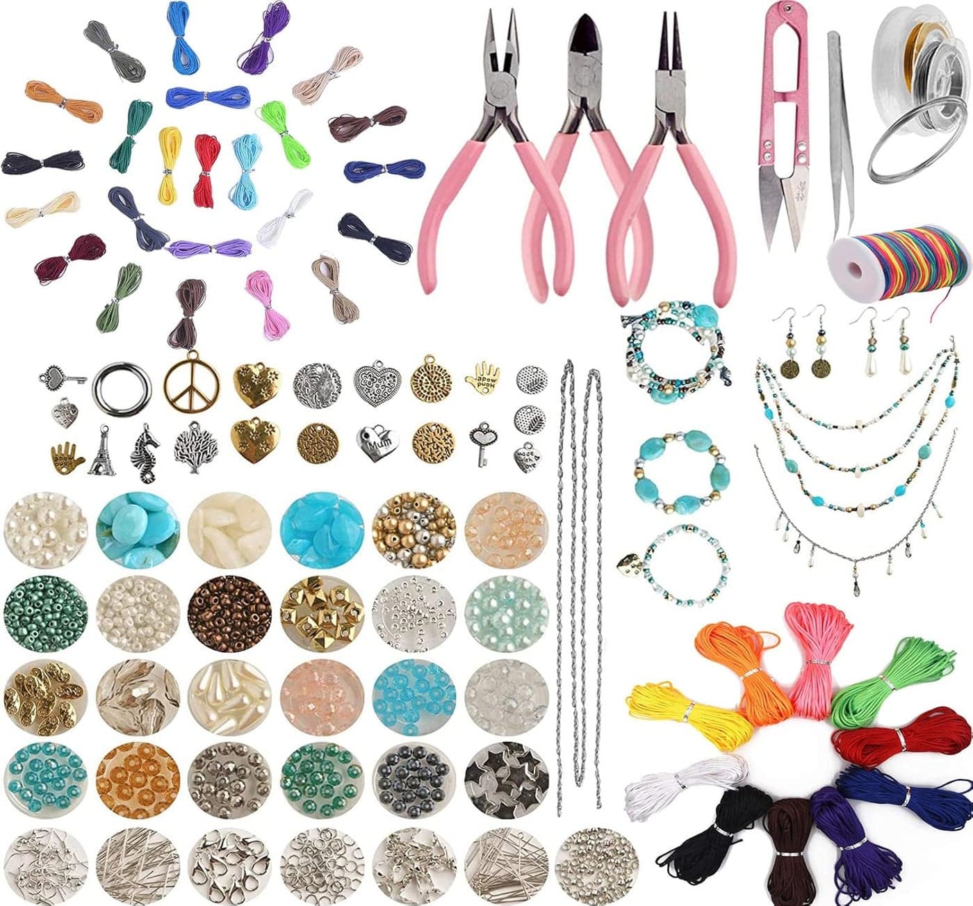 DIY Crafts 1800x Pcs, DIY Kit, Jewelry Making Kit Splendid Chosen Beads Findings Charms Tools for Bracelets Rings Earrings Necklace Making for Teens Adults Gift for Girl (1800x Pcs, DIY Kit)