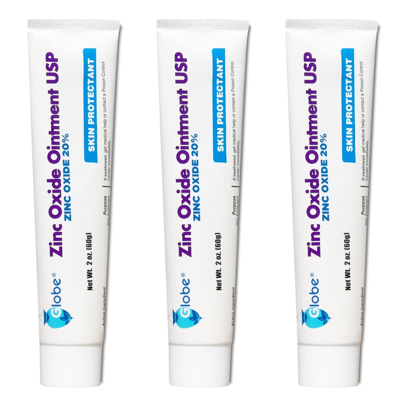 Globe Zinc Oxide Ointment 20 2 Ounce Tube 3 Pack Total 6 oz Advanced Skin Protection for Diaper Rash Relief from Poison Ivy Sumac Oak Protects from Wetness Protects Chafed Skin