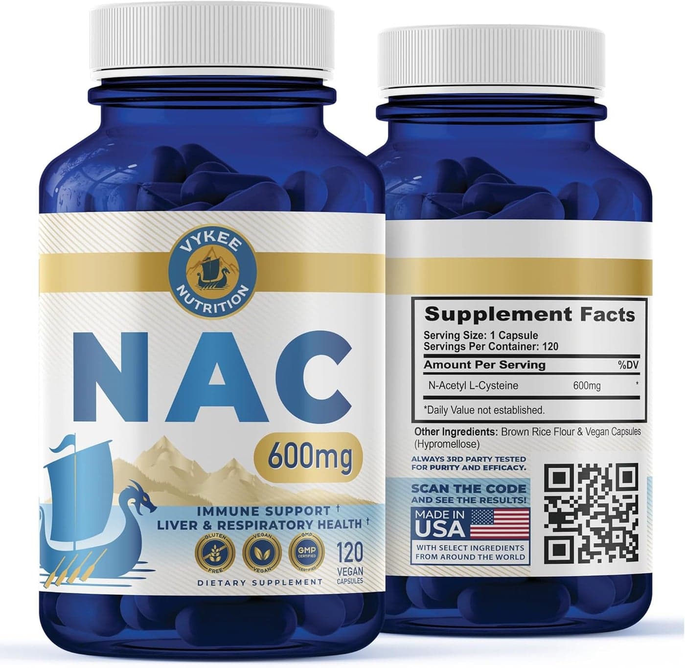 NAC Capsules 600mg NAcetyl LCysteine Vegan NonGMO Supports Antioxidant Production Liver Health Immune Function 120 Capsules