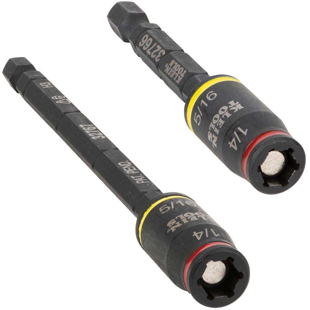 Klein Tools 32768 Impact Driver Set 3in1 SAE Impact Socket and Bit Holder Flip Socket with Nut Drivers in 14 and 516 Hex Sizes 3 and 5Inch Lengths 2Piece