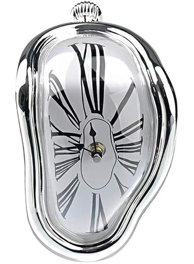 Novel Surrealism Melting And Distorted Wall Clock (Silver)