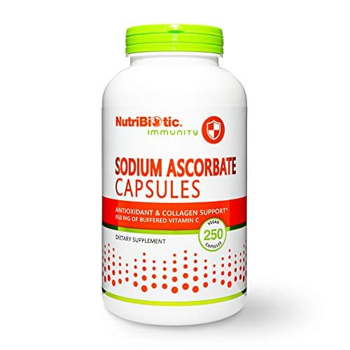 NutriBiotic Sodium Ascorbate Buffered Vitamin C Capsules 250 Ct Vegan NonAcidic Easier on Digestion Than Ascorbic Acid Essential Immune Support Antioxidant Supplement Gluten GMO Free