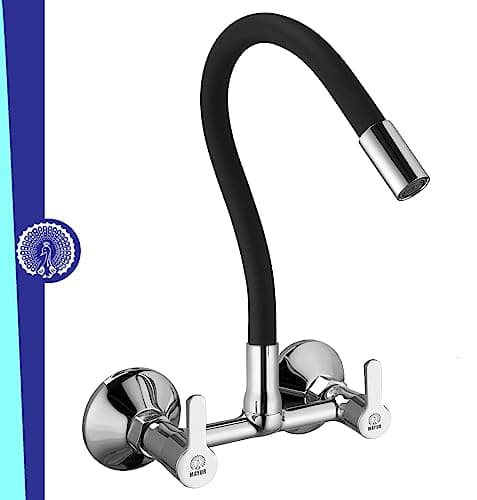MAYUR ÖCICH Brass Kitchen Sink Mixer Tap | Flexible 360° Silicone Swivel Spout | Hot & Cold Dual Handle Faucet for Kitchen | Chrome Finish with 10-Year Warranty (FUSION-2704SF).