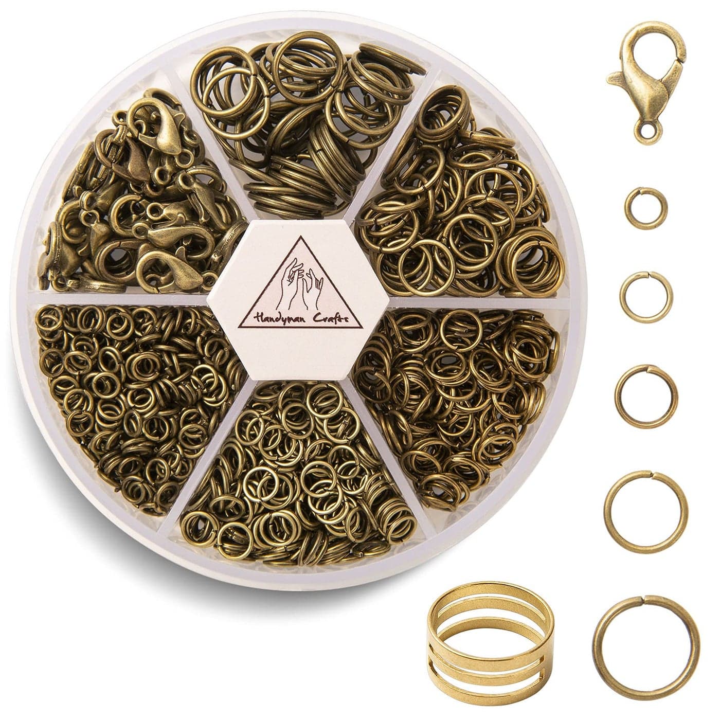 Handyman Crafts Jump Rings Kit With1000PCS Open Jump Rings 40PCS 12mm Lobster Clasps and Jump Rings Opener for Jewelry Making Keychains and Necklace Repair Bronze