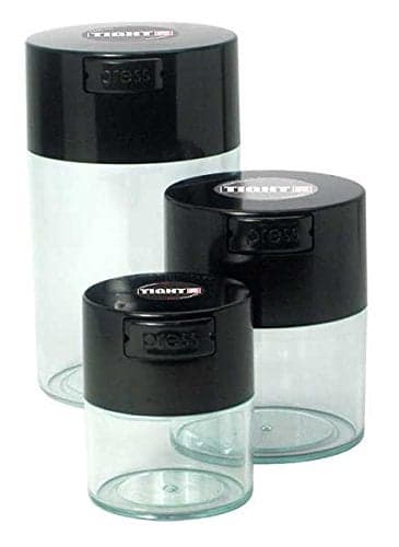 Tightvac Set of 3 Patented Airtight Container Multiuse Vacuum Container Works as Smell Proof Containers for Herbs and Dry Goods Black Caps and Clear Bodies