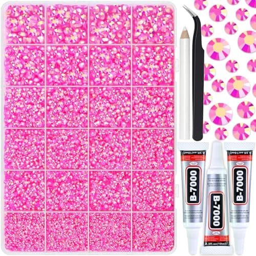Briskbloom 25000PCS Resin Jelly Rhinestones for Crafts Tumblers Mugs Bags Shoes Clothing Hot Pink AB Flatback Rhinestone Gems Bedazzling Crystal Stone Diamond with B7000 Glue 2mm 3mm 4mm 5mm 6mm
