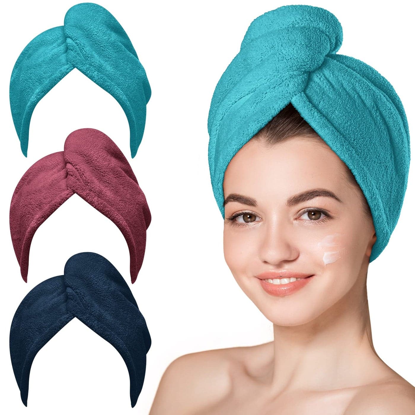 Hicober Microfiber Hair Towel Hair Towel Wrap Turbans for WomenHair Drying Towel Wrap Hair Accessories for Women GirlsPlumNavyAqua Green3Packs