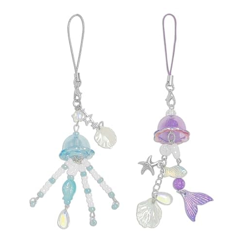 1-4PCS Cute Phone Charms Aesthetic Y2K Cell Phone Charms Strap Strawberry Butterfly Star PhoneCharm Y2K Accessories for Bag Keychain Airpods Camera Pendants Decor (Blue & Purple Jellyfish)