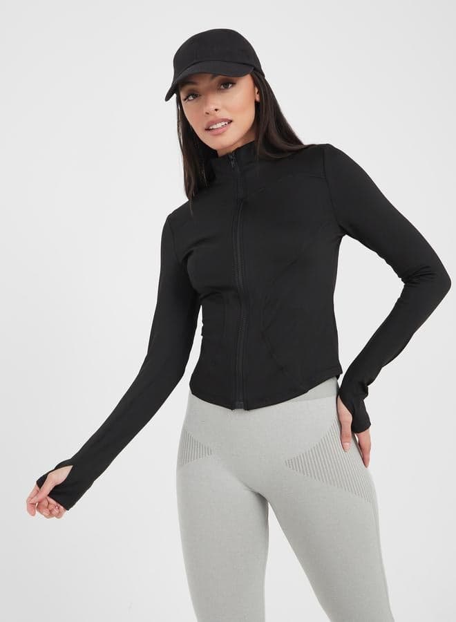 Thumbhole Long Sleeves Piped Fitting Jacket