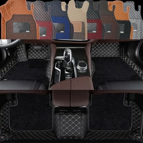 AutoClow Premium 7D Car Mat Full Set For Maruti Suzuki Celerio (Model:2014-2021) || Luxury Leather Dual-Stitch Full Set 7D Car Floor Mat || 100% Waterproof || Colour: Black-Golden (Design-1)