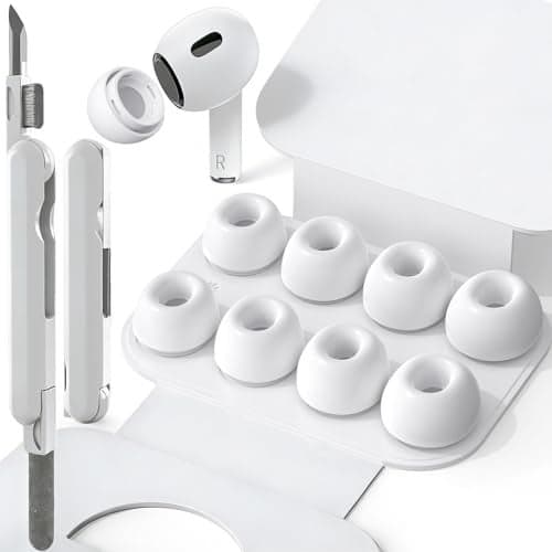 SIXFU 4 Sizes of Ear Tip Replacement Compatible with AirPod Pro and AirPods Pro 2 Ear Tips with Portable Storage Box & Cleaning Kit, Noise Reduction Hole & Dense Dust Guard Screen(XS/S/M/L)-White