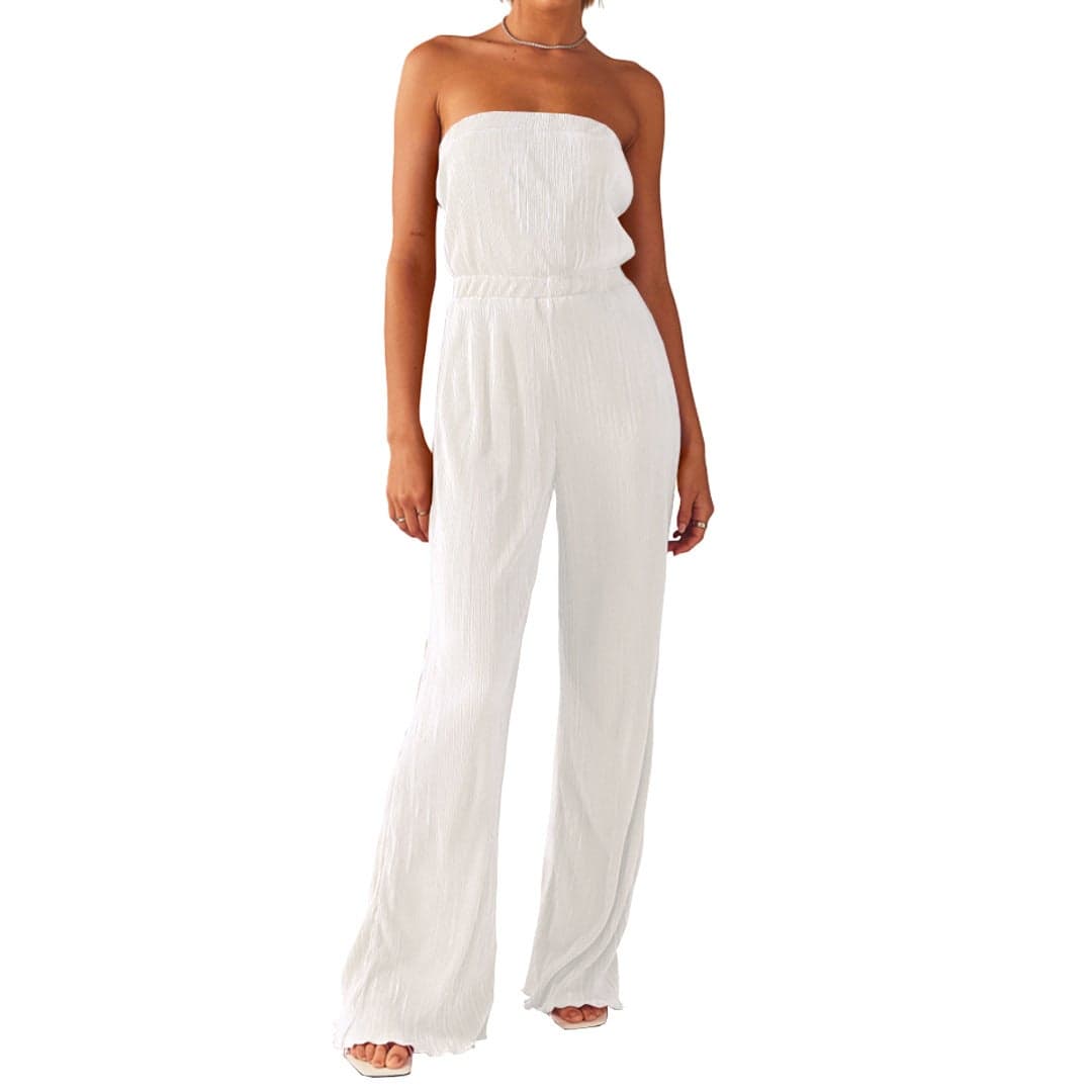 GL6668 Women's Comfortable Pleated Cloth Wrap Chest Leg Wide Leg Jumpsuit