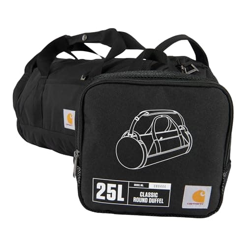 Carhartt Classic Round Duffel with Utility Pouch, Heavy-Duty, Water-Resistant Packable Gear Bag for Jobsite, Gym, and Travel, Black, 25L
