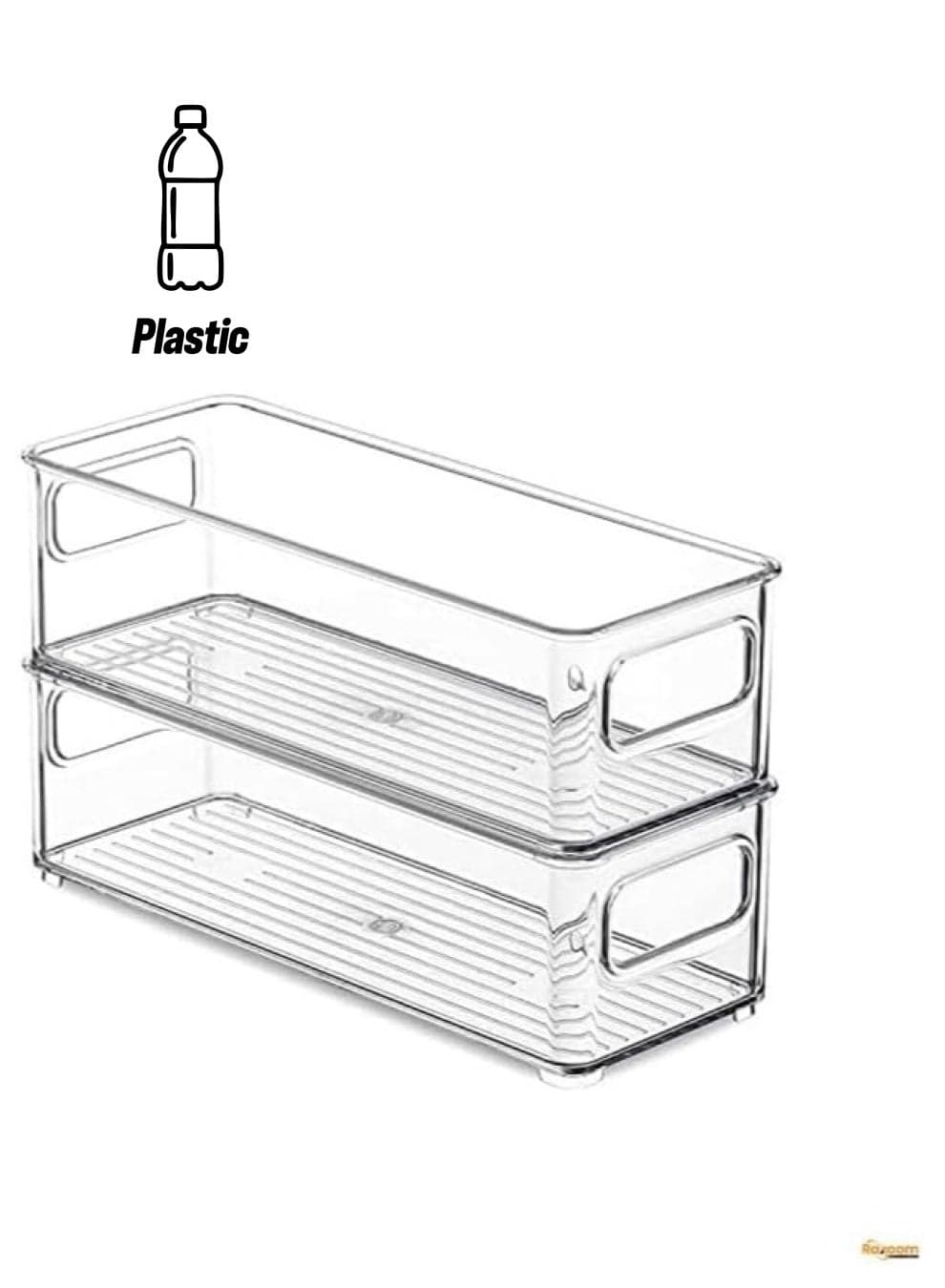 2 Pack Clear unbreakable Stackable Fridge Organizers and storage,Fridge Organizer Bins with Lids、Drain Tray and Drawer, Large Food Container Storage Box for Fruit & Vegetable Storage-Small Size