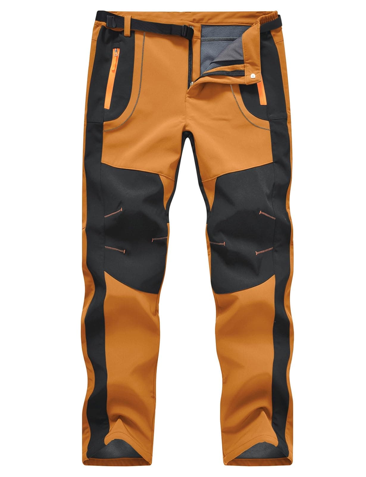 TBMPOY Men's Snow Ski Hiking Pants Waterproof Winter Fleece Lined Pants Camping Skiing Ice Fishing Pants with Belt 02 Thick Orange M