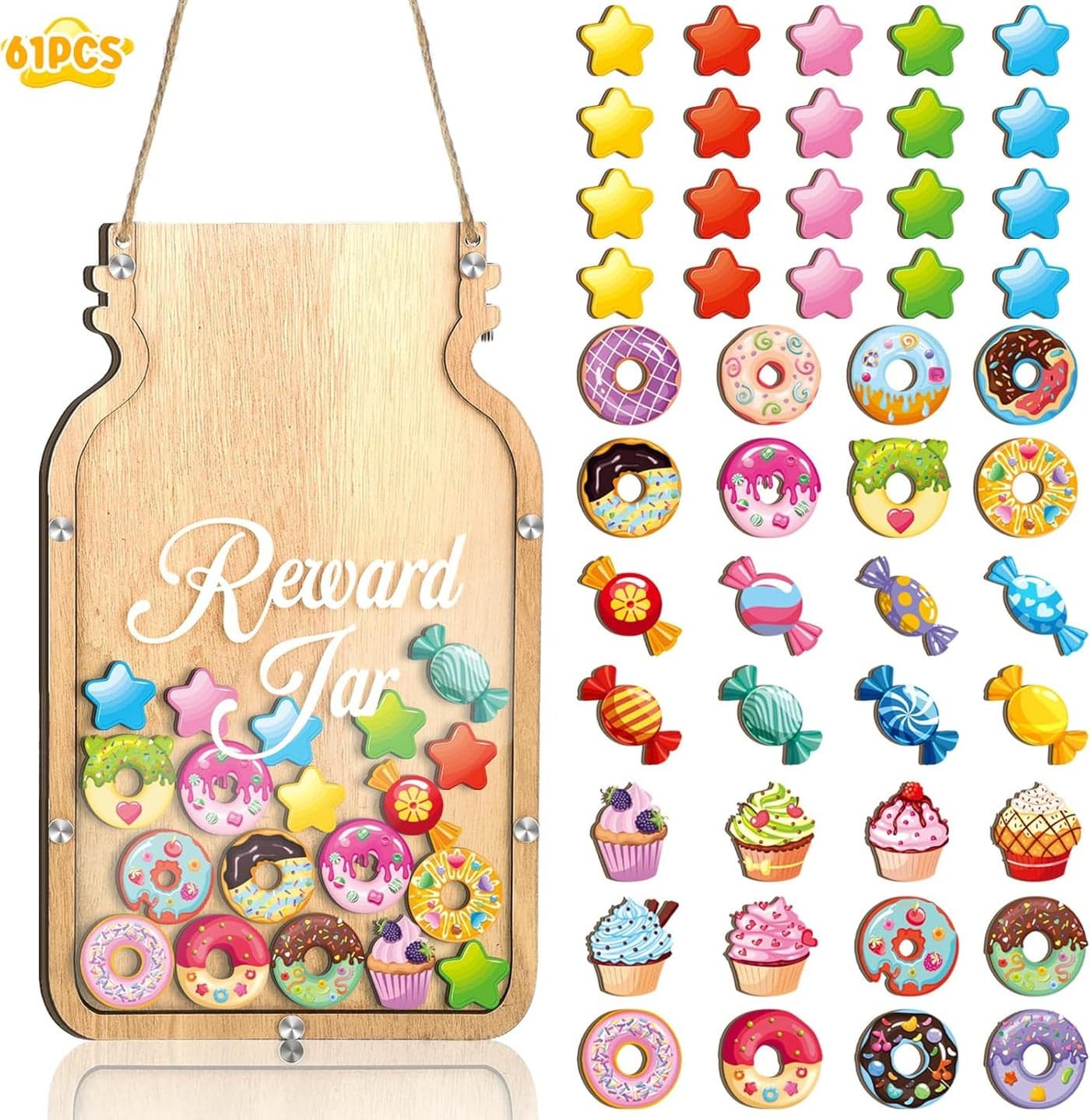 Geyoga 61 Pcs Classroom Reward Jar for Kids Reward Incentives Jar Classroom Jar Reward System for Boys Girls Positive Behavior Reward Chart School Responsibility Management Tools Dessert Style
