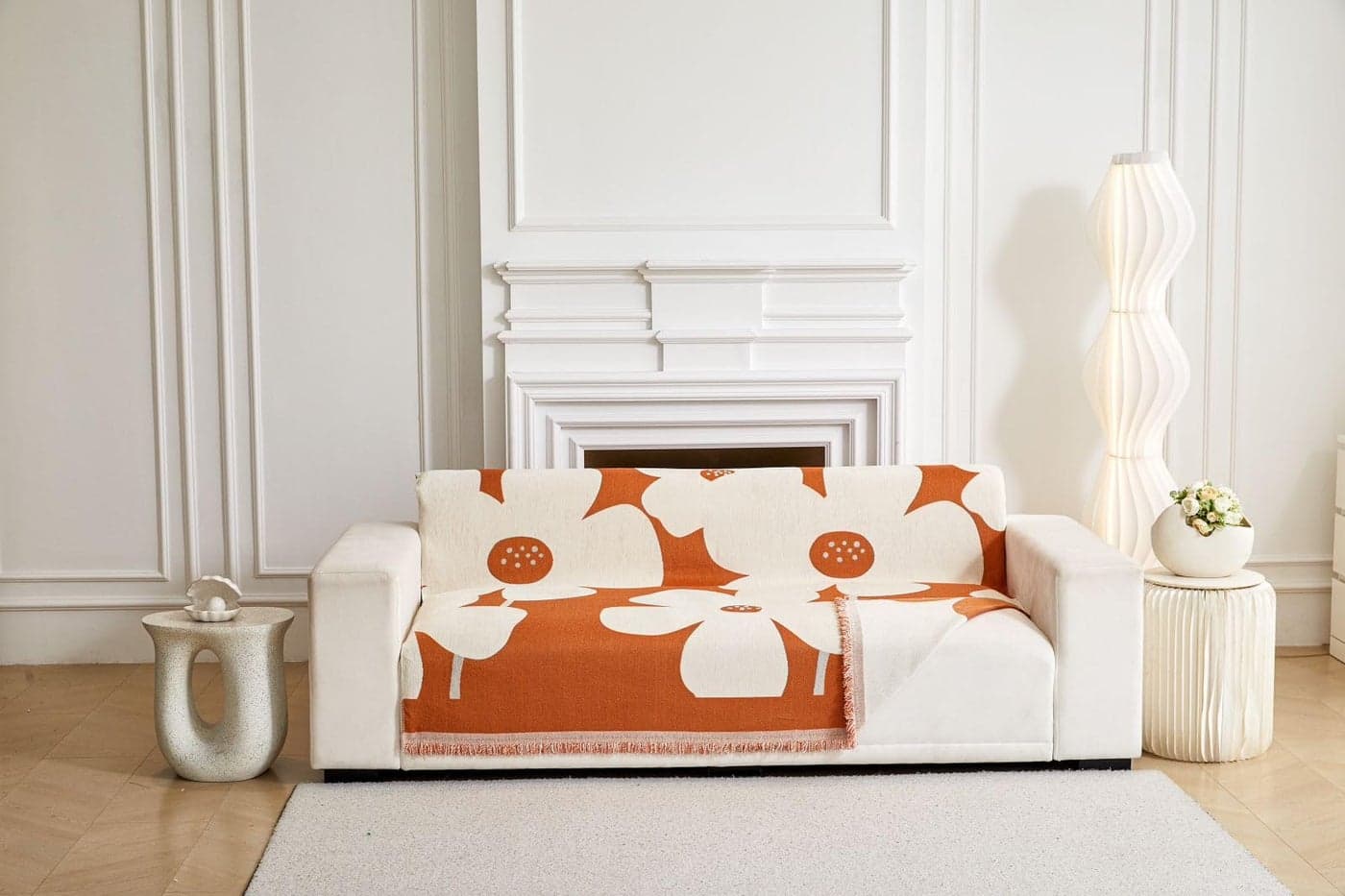 HOMETHREADS Reversible Thick and Soft Floral Sofa Cover | Elevate Your Living Space with Luxurious Slipcover Solutions for Sofas (Orange, 2 Seater | 140x180cm)