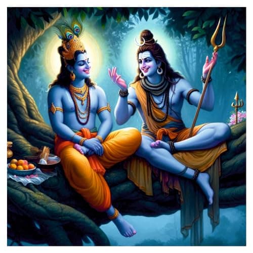 Akki Wold Smiley God Mahadev & Krishna Wall Poster for Livng Room, Kids Room, Office (Size - 46CM X 46CM)