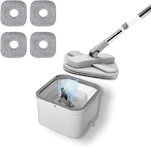 Jukmen 360 Spin Mop Bucket Set with Spin Wringer Mop and Wringer Set Microfibre Mop and Bucket 2 Reusable Pads Supplied Suitable for All Floor Types Pack of 1