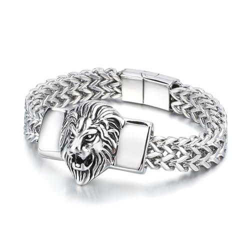 Peora Gold Plated Stainless Steel Metal Bracelet Openable Lion Head Design Stylish Jewellery for Men & Boys