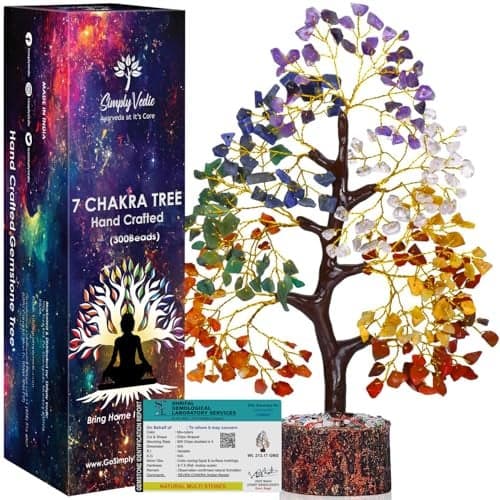 Simply Vedic 7 Chakra Healing Crystals Tree of Life Natural Healing Gemstones Handmade Bonsai Tree for Positive Energy Good Luck Money Wealth Vastu Reiki Feng Shui Office Home Decor Spiritual Gift