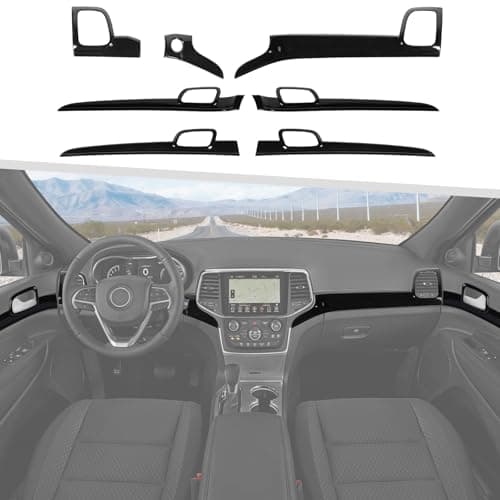 Jimen Fit for Jeep Grand Cherokee 2011-2020, 7PCS Center Console Dash Cover Dashboard Panel & Inner Door Handle Trim (Black Wood Grain)