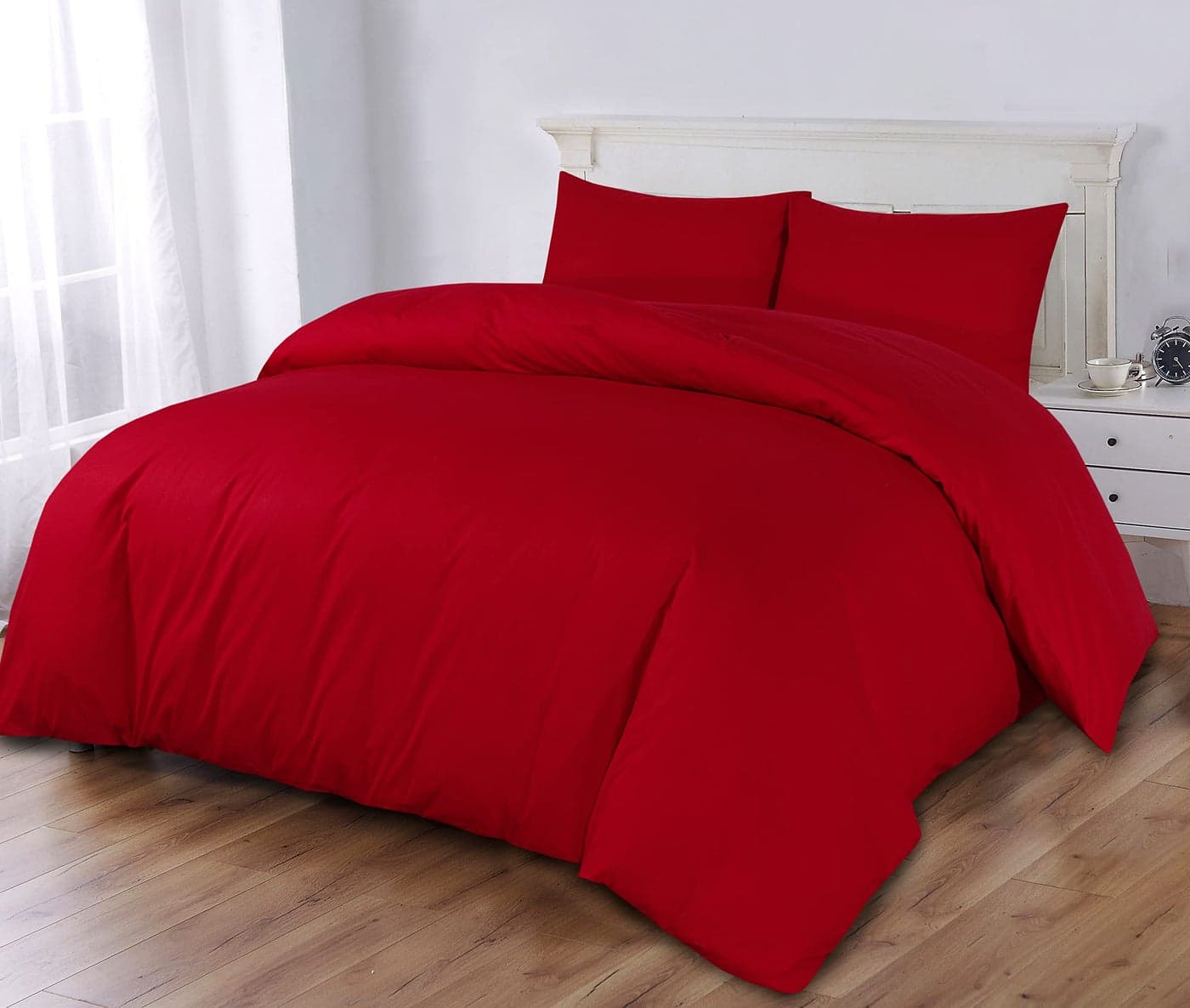 Sapphire Collection 100 Egyptian Cotton 300 Thread Count Duvet Cover With Pillow Case Bedding Set Super King Red