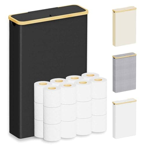 SpaceAid Extra Large Toilet Paper Storage with Lid, Hold up to 24 Regular Rolls or 18 Mega Rolls, Slim Toilet Paper Basket Holder Bin Container, Bathroom Accessories Organizer, Black