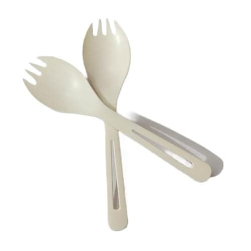 Adaamya® - 100 Pcs - 14 cm - Disposable Bagasse Bio-Spork Spoon Dining Flatware (Cream Color) Ideal for Kids Birthday, Wedding, Travel & Party (100)