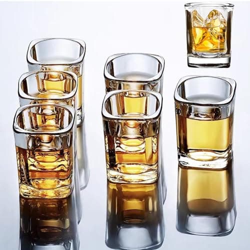 Hlukana 6 Pack Heavy Base Shot Glasses Set 22 oz Clear Tequila Square Shot Glass Bulk Espresso Shot Glass for Vodka Whiskey Tequila Espressos Spirits Liquors