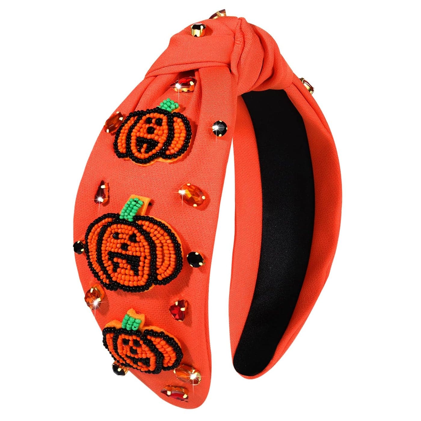Halloween Headbands for Women Halloween Accessories Beaded Boo Trick or Treat Knotted Headband Embellished Rhinestone Pearl Top Knot Headbands Halloween Costume Party Hair Accessory Pumpkin 3