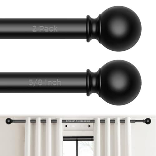 2 Pack Black Curtain Rods 48 to 84 Inches(4-7 Feet),5/8 inch Splicing Drapery Rods,Small Curtain Rods Set,Size: 36''-88'',Matte Black