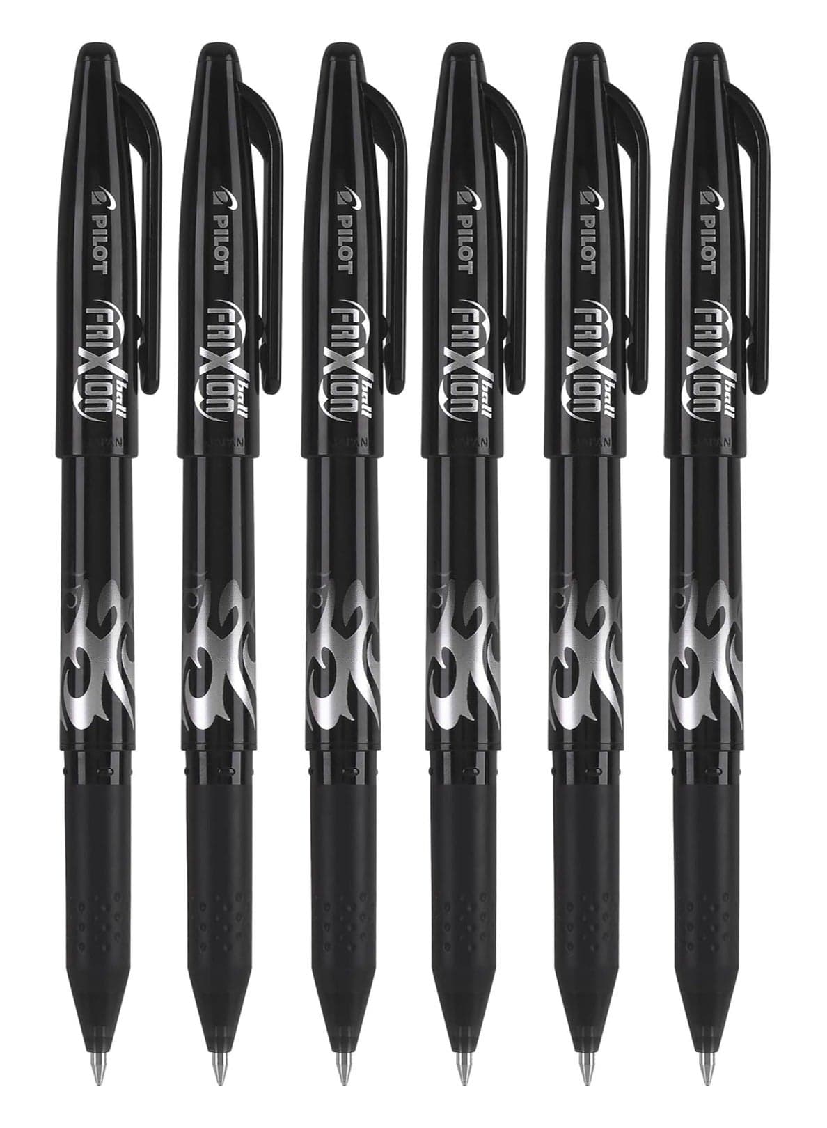 Pilot Frixion Ball 0.7Mm Erasable Gel Pens, Fine Point, Black Ink, Pack Of 6