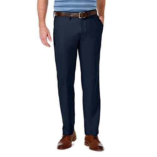 Haggar Men's Cool 18 Pro Straight Fit Flat Front Casual Pant, Navy, 30x32