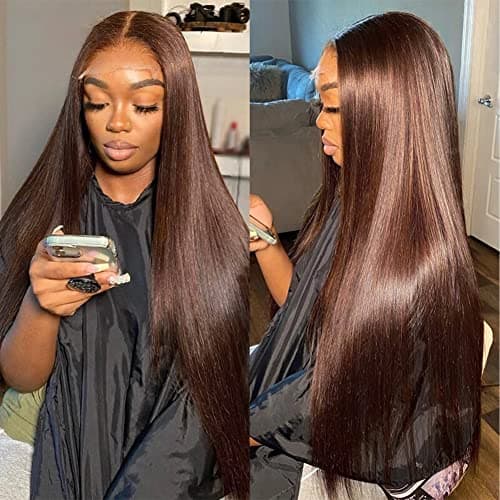 Hermosa 13x4 Brown Lace Front Wigs Human Hair 180 Straight Lace Frontal Wigs with Pre Plucked Hairline and Baby Hair 20 Inch