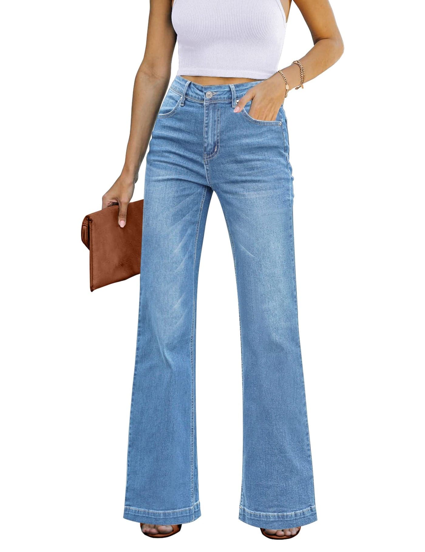 GRAPENT High Rise Jeans Flare Pants for Womens Outfits Wide Leg Dressy Trousers Medium Size 4 6 Indigo and Blue Color